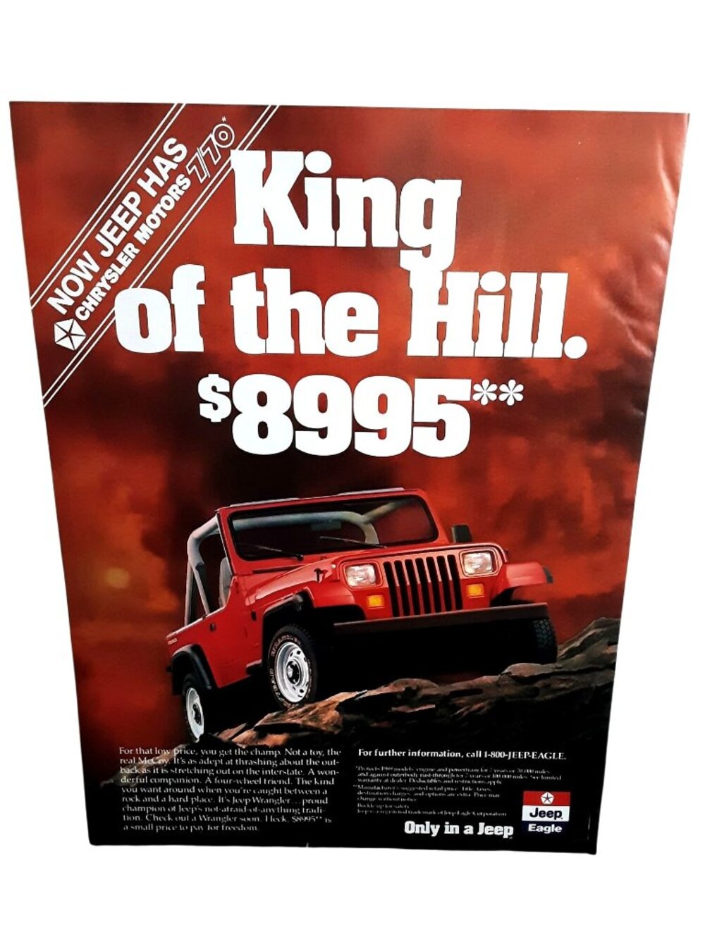 1988 Jeep Wrangler King of the Hill $8995 Red 4x4 Vintage Magazine Print Ad